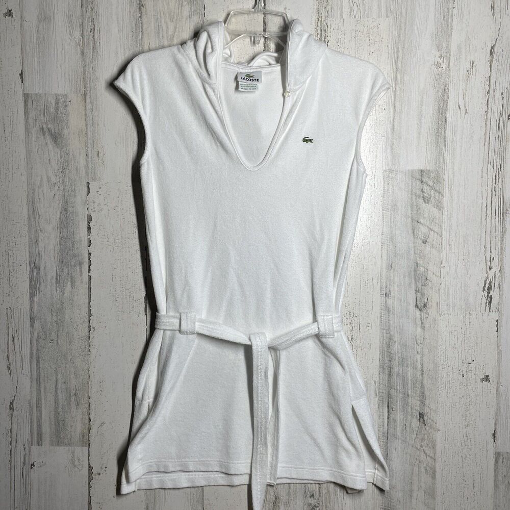 Lacoste Vintage Terry Romper Size 38 Tennis Beach Swim Coverup White Hooded …